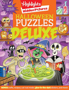 Halloween Puzzles Deluxe: Halloween Activity Book for Kids, 135 Glow-in-the-Dark Stickers, 96-pages of Mazes, Puzzles with Halloween Crafts & Recipes (Highlights Hidden Pictures) cover image