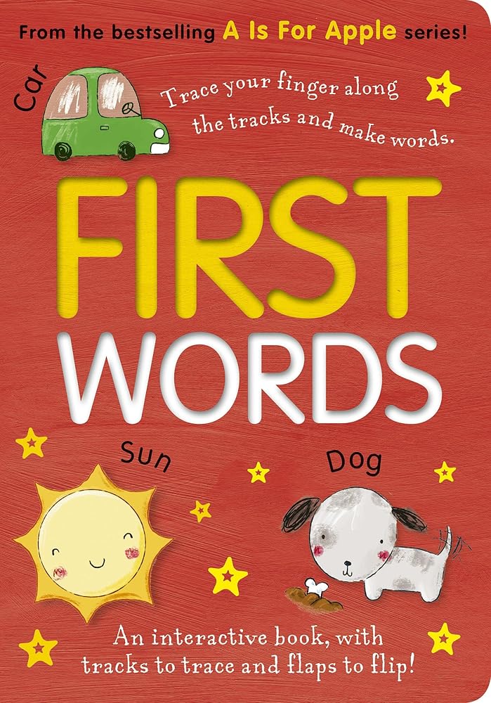 First Words: An interactive book, with tracks to trace and flaps to lift! cover image